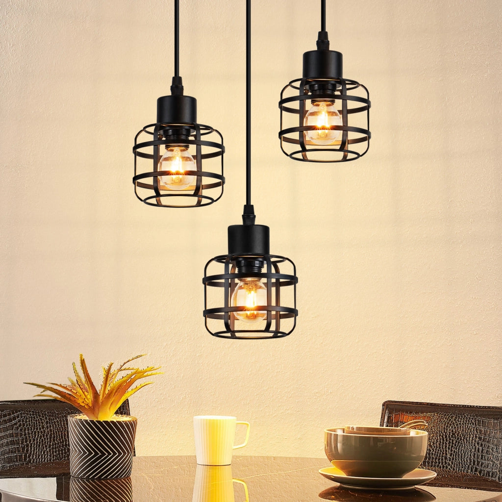 Lampada a sospensione ZMH vintage nera a 3 luci E14 per sala da pranzo cucina o bar (lampadina non inclusa)