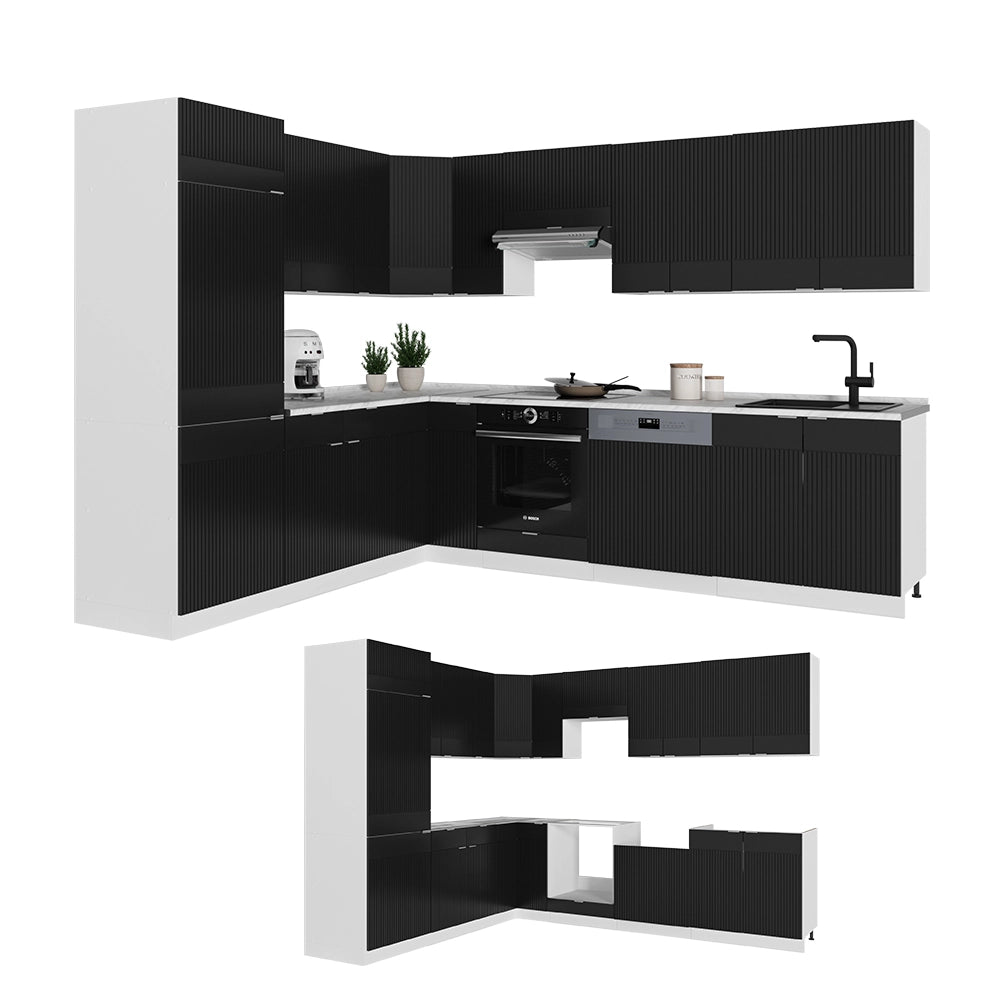 Vicco Cucina angolare completa Nero a righe/bianco 227 x 60 cm senza piano di lavoro