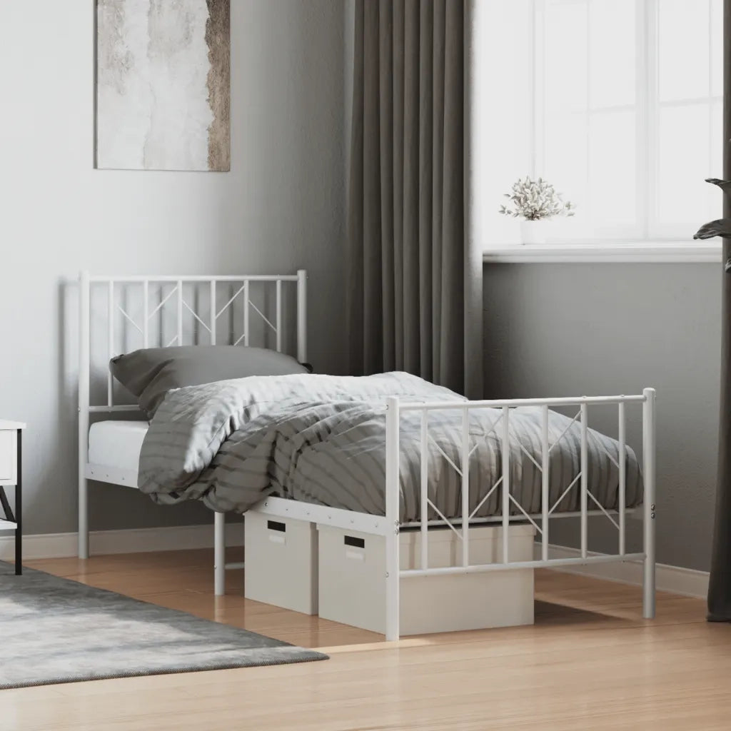 Letto singolo | Letto per adulti | Giroletto con Testiera e Pediera Metallo Bianco 75x190 cm