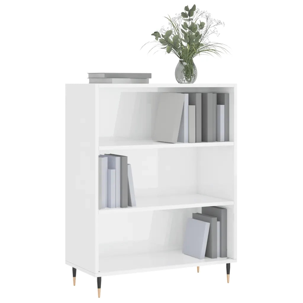 Libreria Bianco Lucido 69,5x32,5x90 cm in Legno Multistrato 828342