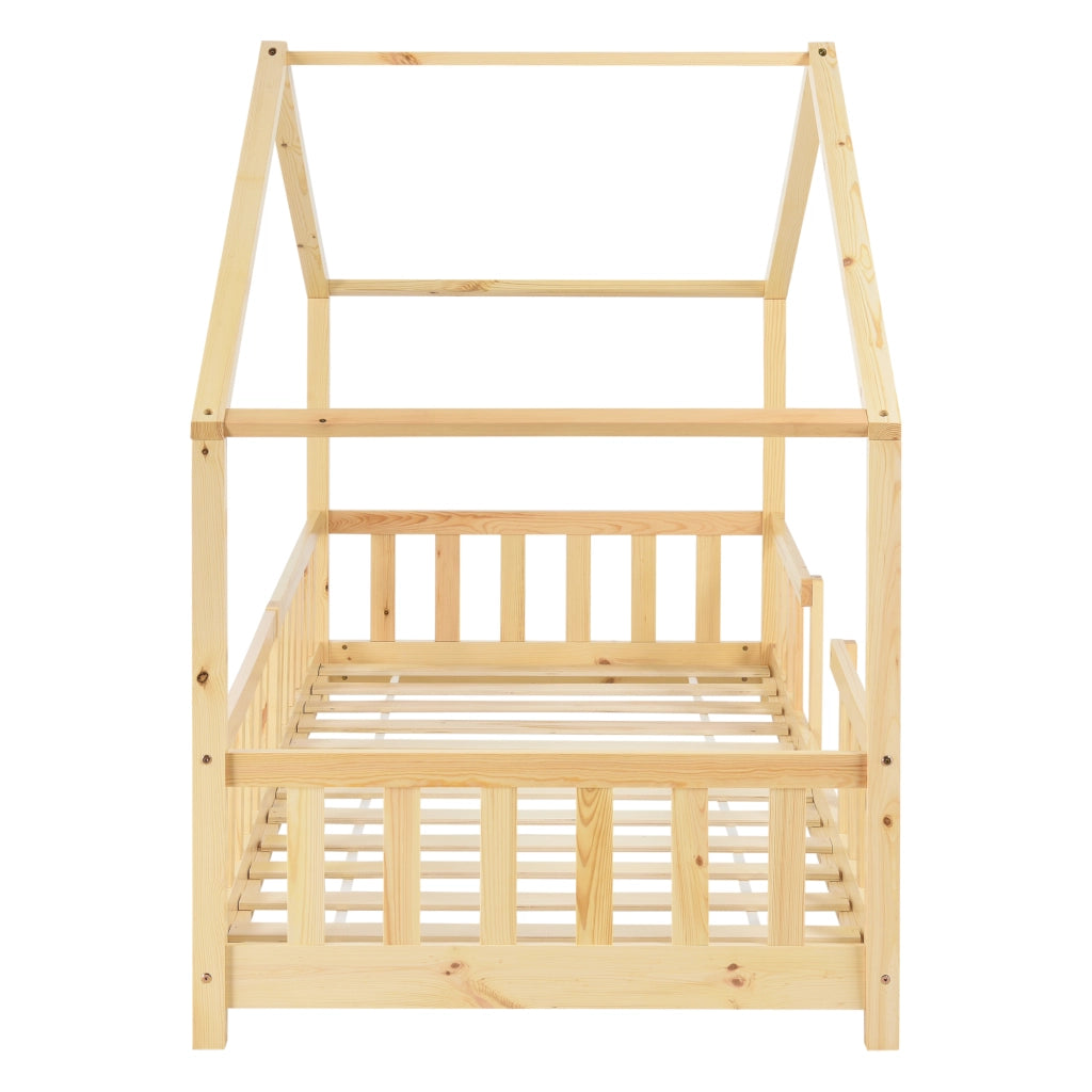 Letto per Cameretta Treviolo a Forma di Casetta 90x200 cm Legno Naturale [en.casa]