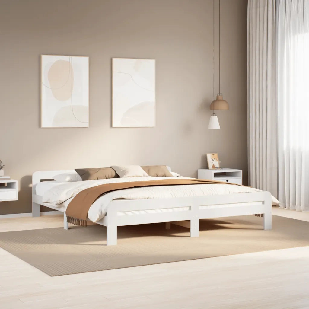 Giroletto senza Materasso-Struttura Letto Bianco 200x200 cm Legno Massello Pino 723766