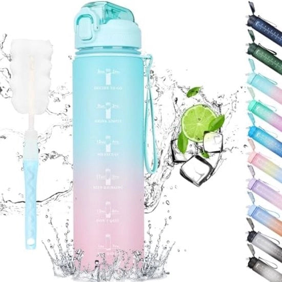 Bottiglia Sport acqua con Rietje e Marcatori di Tempo - Bottiglia acqua impermeabile BPA-free per palestra, ufficio e attività all'aperto - Verde menta rosa