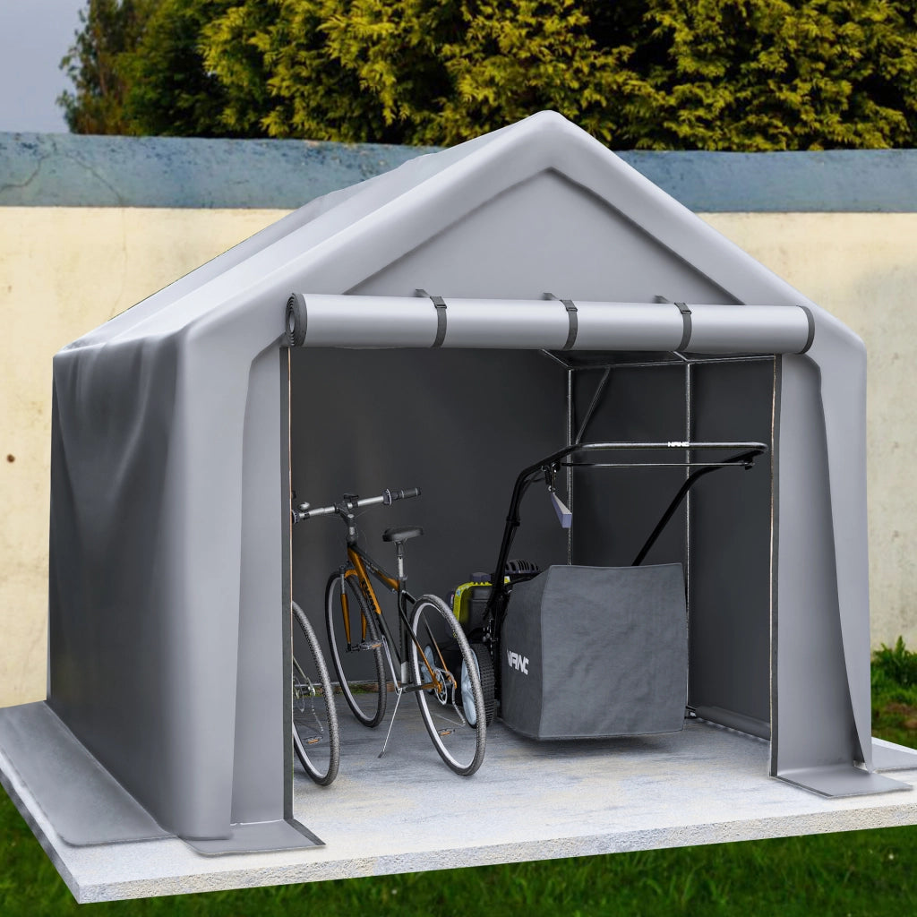 Tenda Deposito Esterni Biciclette Moto 244 X 241 X 217 Cm Metallo Grigio Scuro Protezione Intemperie