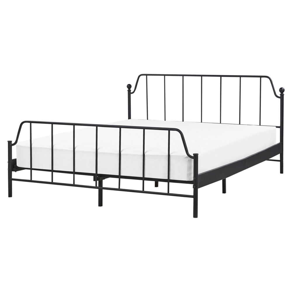 Struttura del letto in metallo nero 160 x 200 cm King Size Doghe in legno di pioppo Camera da letto minimalista industriale