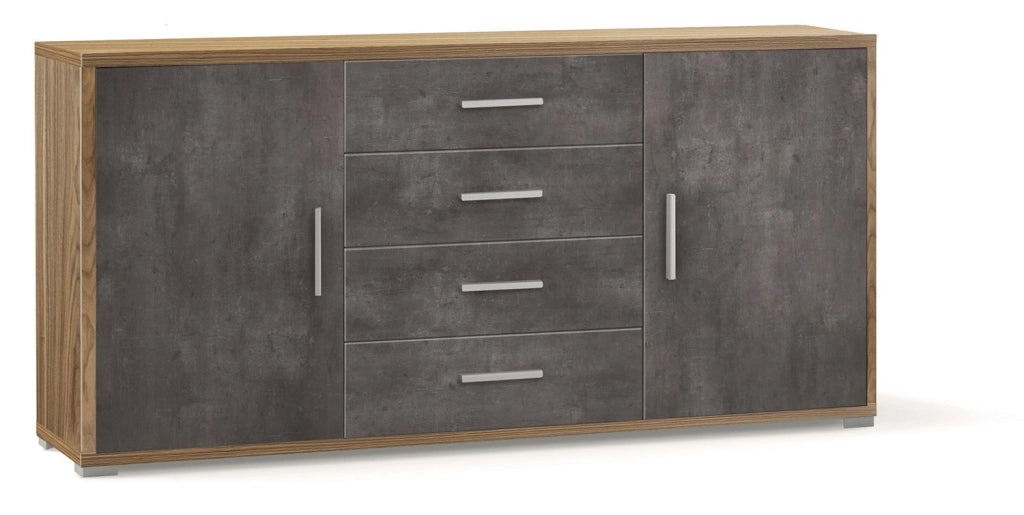 Madia 2 Ante 4 Cassetti 174x84x41 cm Noce Stelvio/Ossido Nero