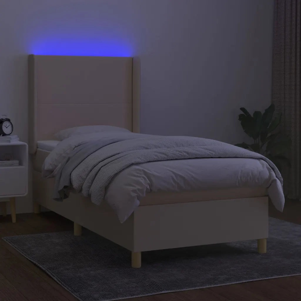 Letto a Molle con Materasso e LED Crema 90x200 cm in Tessuto cod mxl 63582