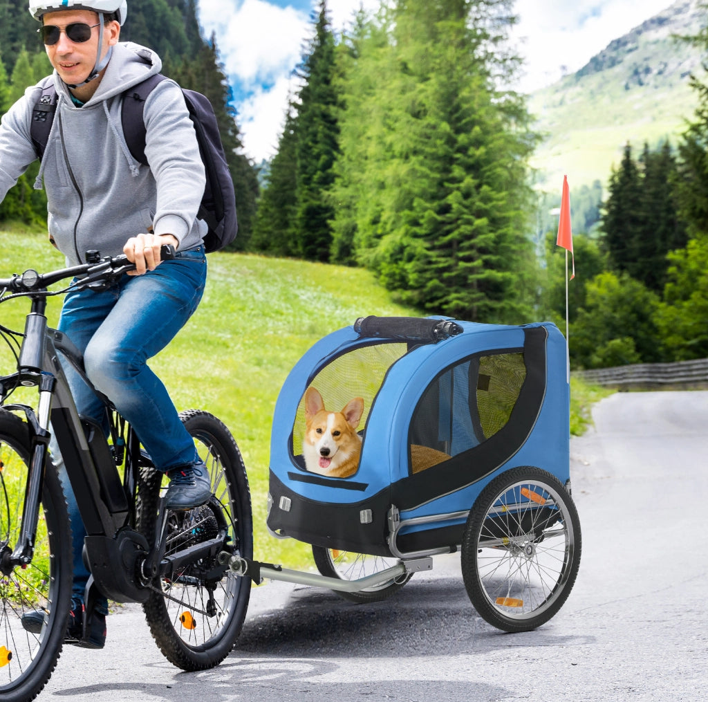 Rimorchio per bicicletta per cani blu 130x73x90 cm