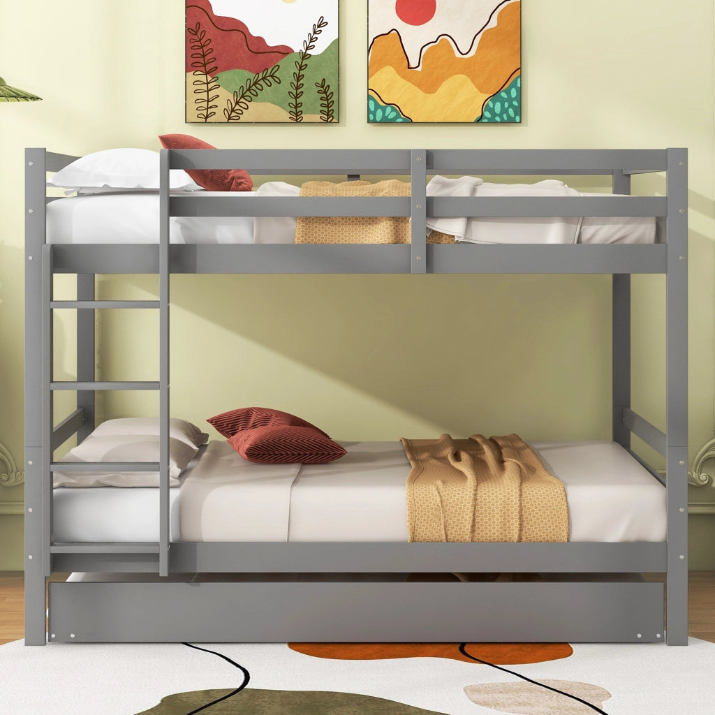Letto a castello con letto estraibile in pino grigio 140x200 cm