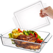 Casseruola 2L in vetro termoresistente - Rettilineo - Casseruola con coperchio - Forma lasagna - Piatto da forno - Facile da pulire