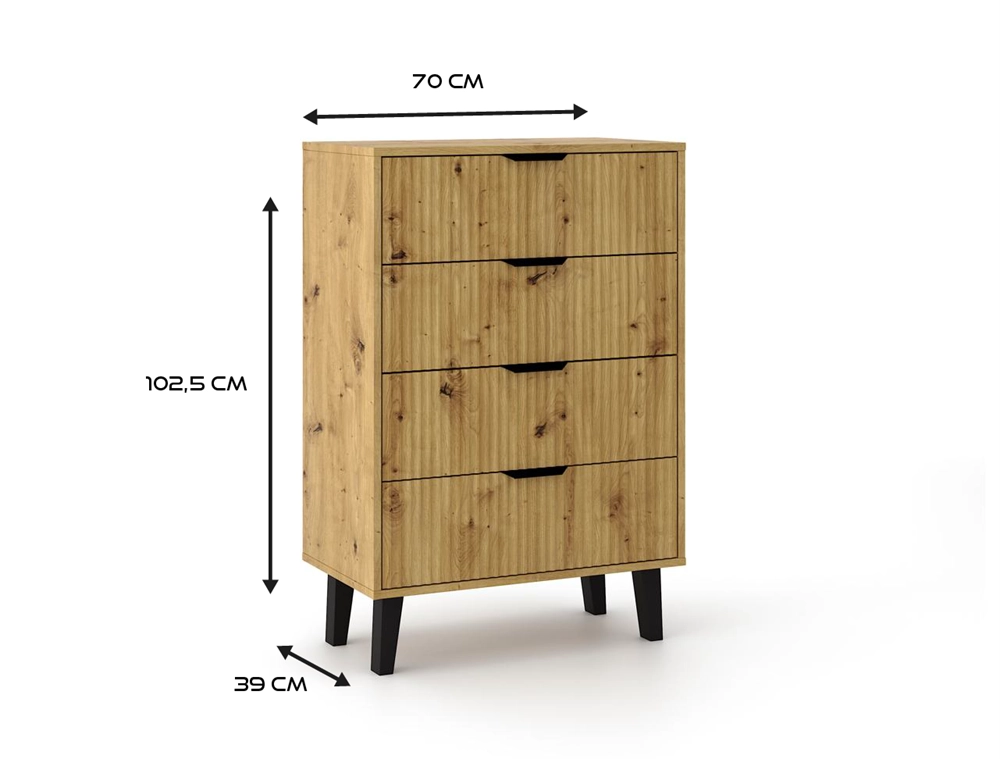 Cassettiera SCANDI 4s slim rovere artisan per camera e soggiorno