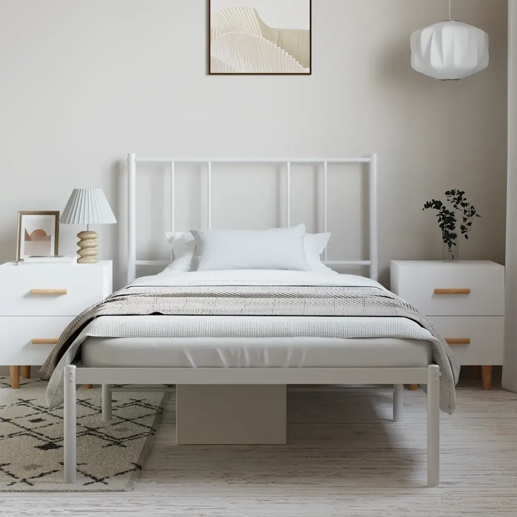 Giroletto con Testiera Metallo Bianco 100x200 cm 352524