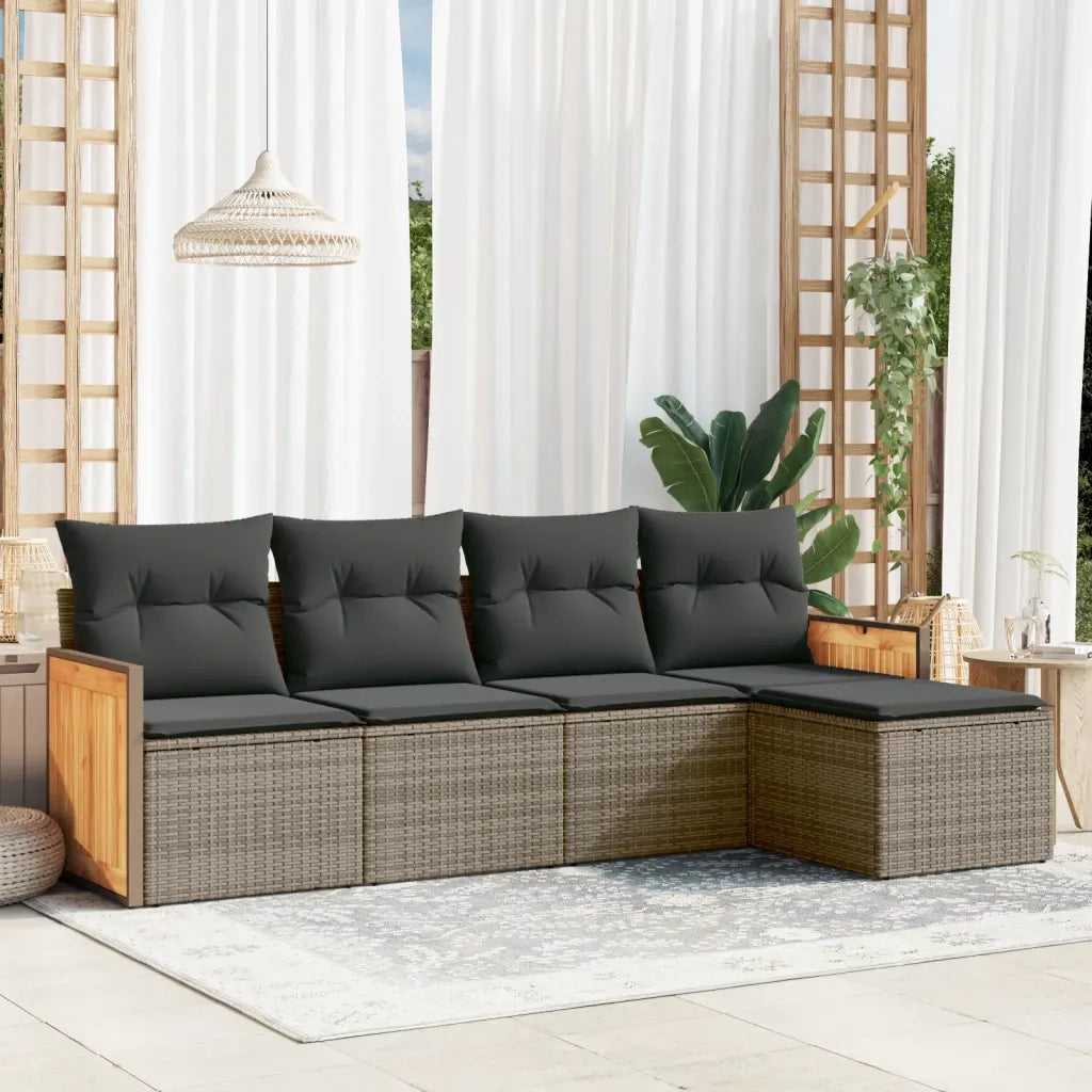 Set Divano da Giardino 5 pz | Set Salotto da Giardino con Cuscini Grigio in Polyrattan