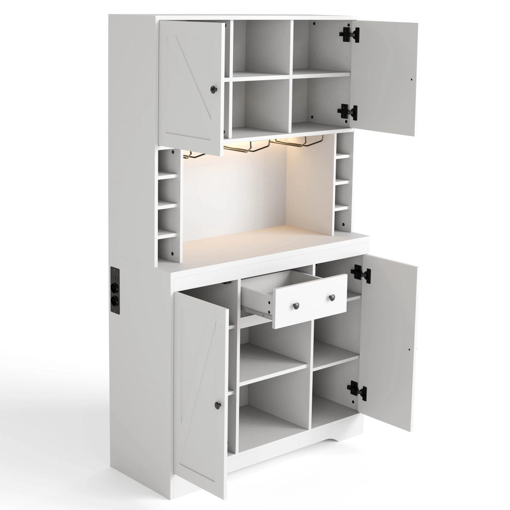 Credenza da cucina alta 180x105x40 cm con LED RGB, prese integrate, ripiani regolabili e cassetto