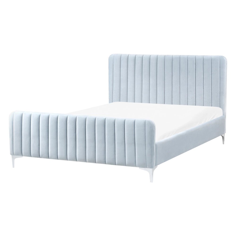Letto con rete in velluto azzurro 140 x 200 cm testata imbottita gambe moderne in metallo