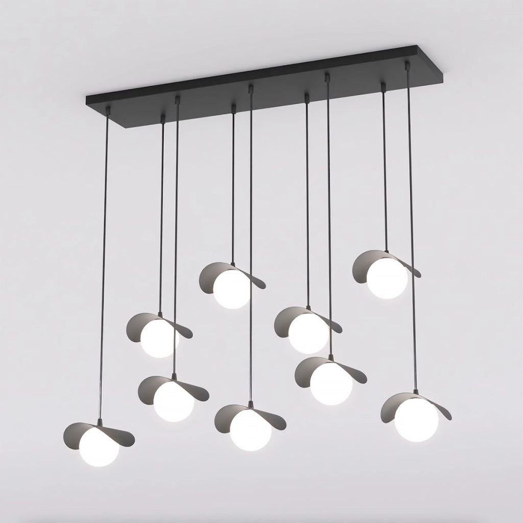 Lampada a sospensione Ritual 9 in acciaio nero e vetro