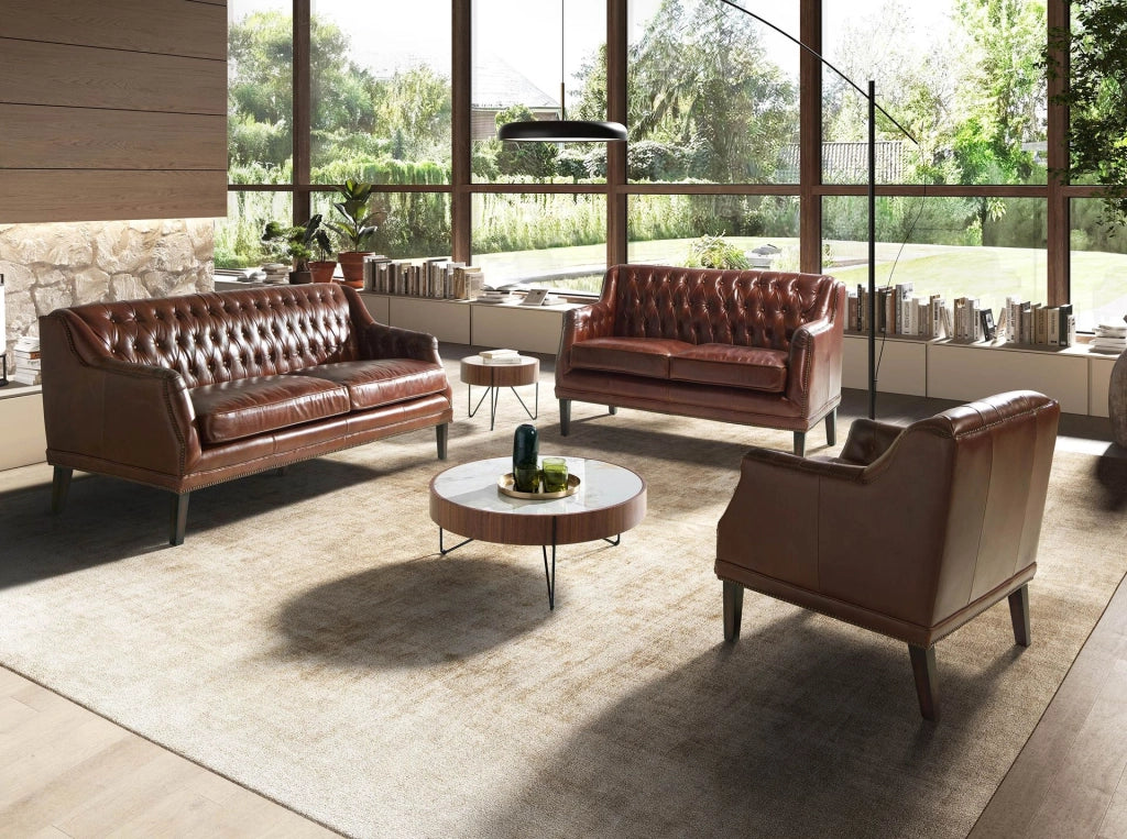 Divano Chester 2 posti in pelle marrone cognac