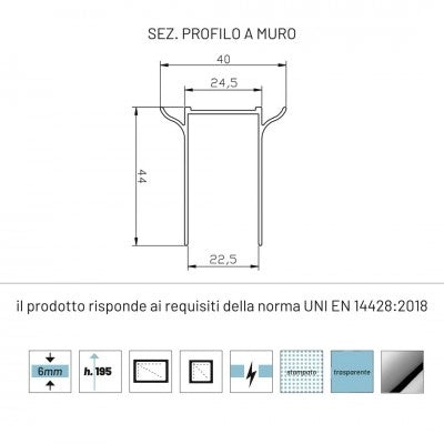 Lato fisso per porta battente briar 6 millimetri chrome per box doccia *** misure 97-100cm x h190cm trasparente, conf...