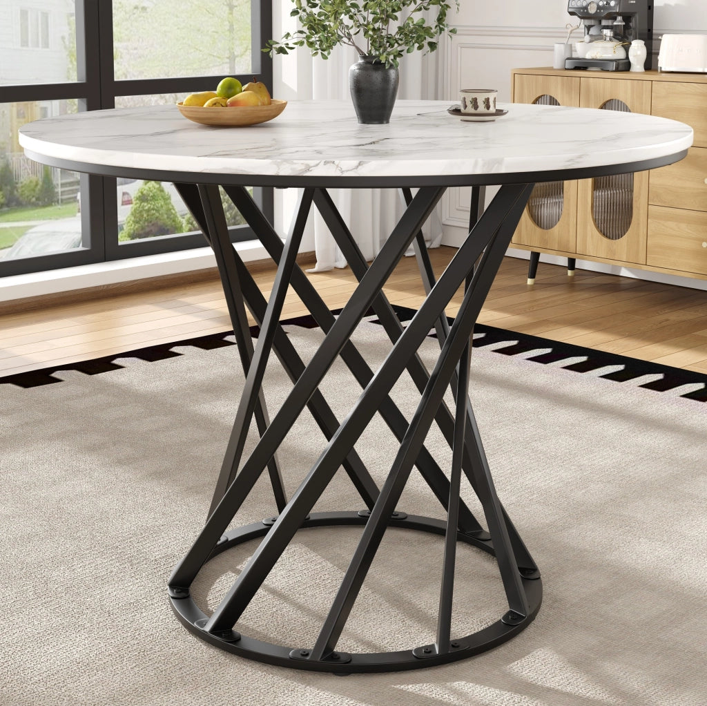 Tavolo da pranzo rotondo 80x80x76 cm con piedi regolabili; MDF e metallo bianco e nero