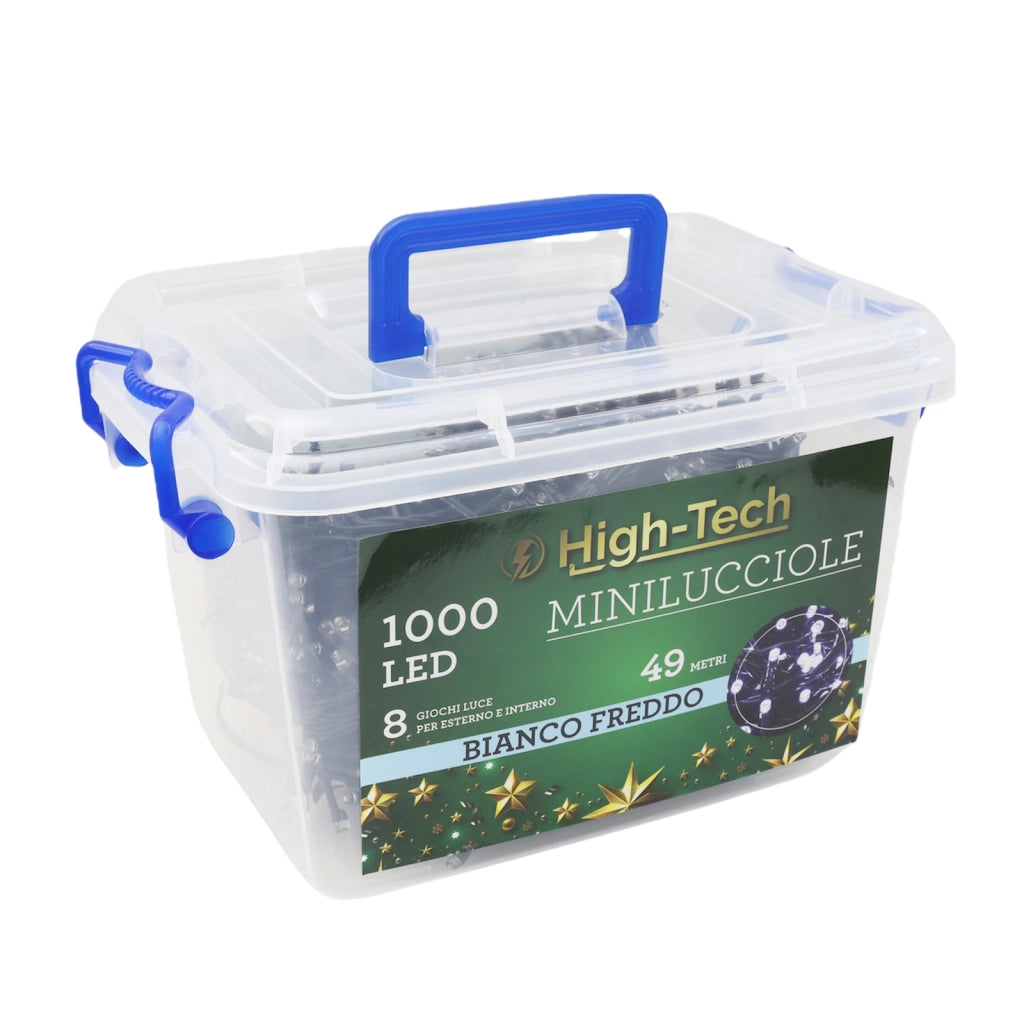 HIGH-TECH LUCI DI NATALE 1000 LED BIANCO FREDDO DA INTERNO E ESTERNO 49 METRI