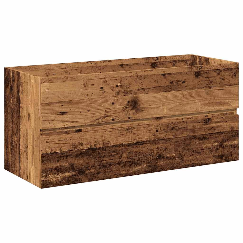 Mobile lavabo con vasca integrata contenitore a parete 100 x 38,5 x 45 cm legno ingegnerizzato finitura legno invecchiato 02_0055852