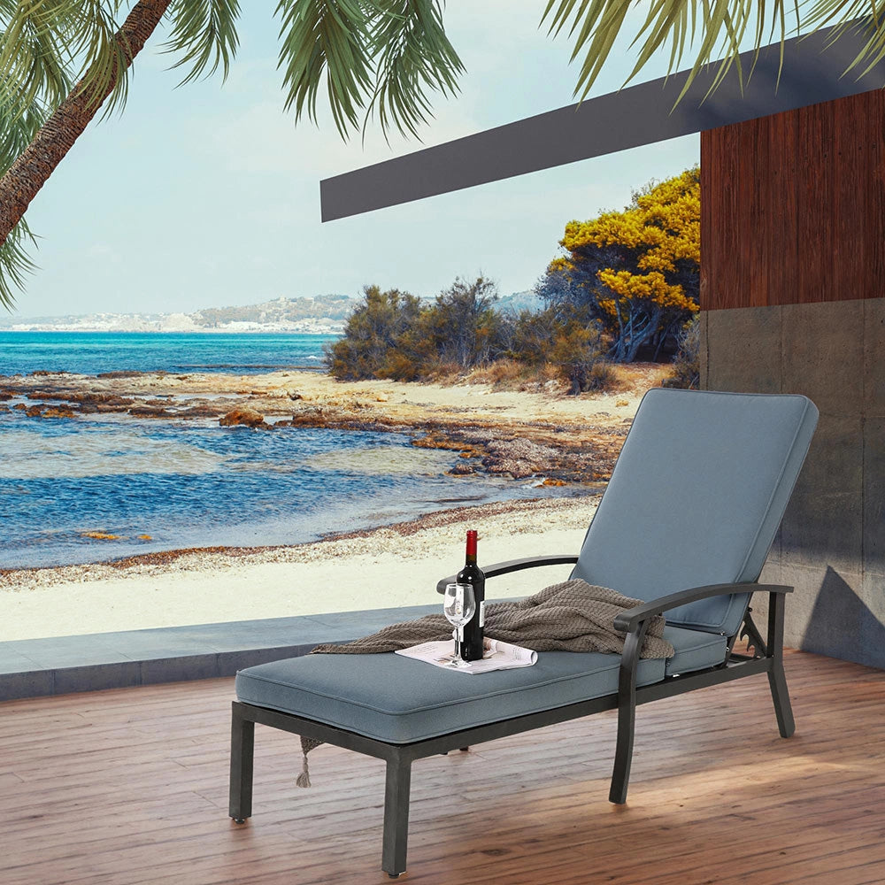 Chaise longue patio regolabile - Xylo - Cuscino blu impermeabile in alluminio resistente alla ruggine