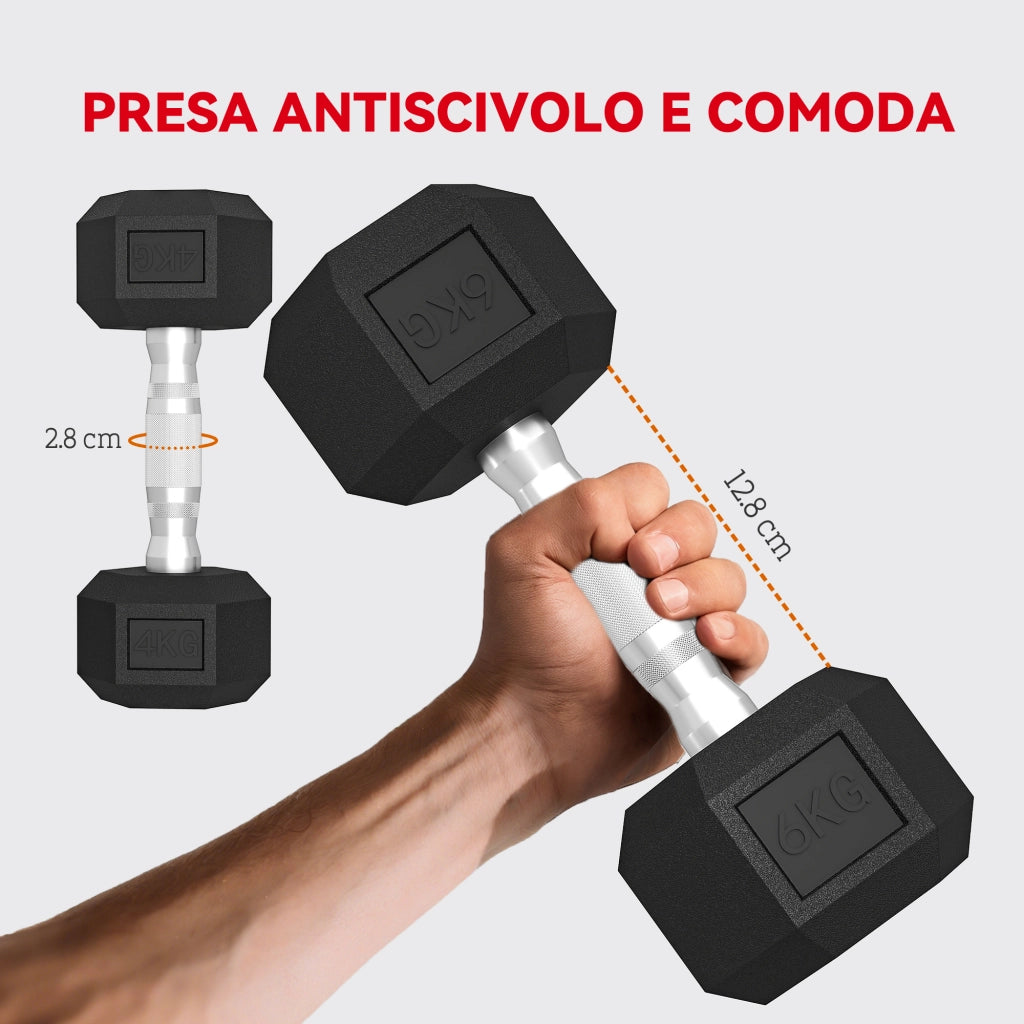Set di Manubri Palestra 2x4kg 2x6kg 2x8kg con Supporto in Metallo con Impugnatura Antiscivolo Nero