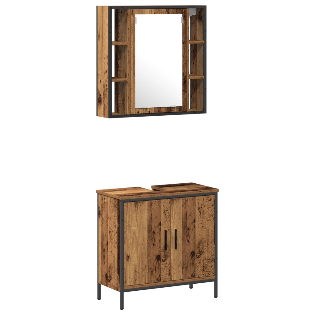 Set di mobili da bagno 2 Pezzi Legno Antico Legno Ingegnerizzato