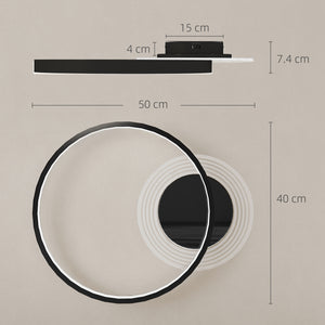 Plafoniera LED Moderna a 2 Anelli 50x40x 7,4 cm Potenza 30W in Alluminio e Acrilico Nero