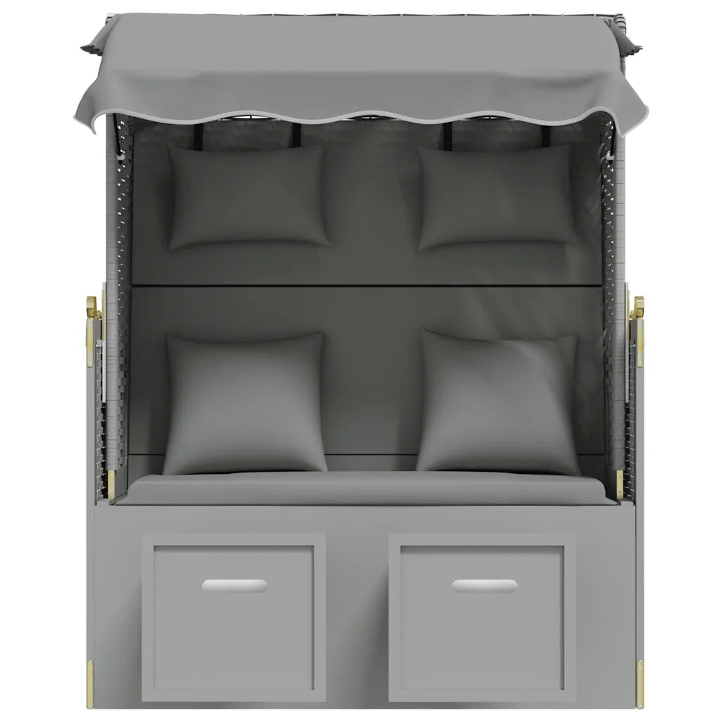 Strandkorb con Cuscini in Polyrattan e Legno Massello Grigio CFW2879513