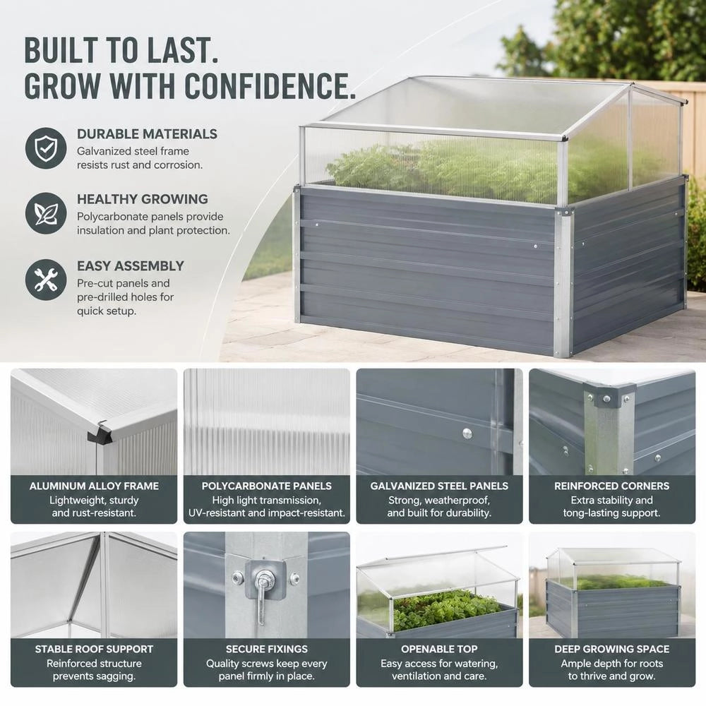 Greenhouse Grey Galvanized Steel 100x100x85 Cm