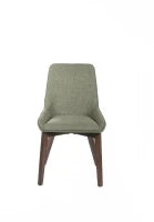 E-STYLO Sedia da pranzo in tessuto verde scuro con gambe e struttura in massello di noce, 62cm X 49.5cm H. 87cm.