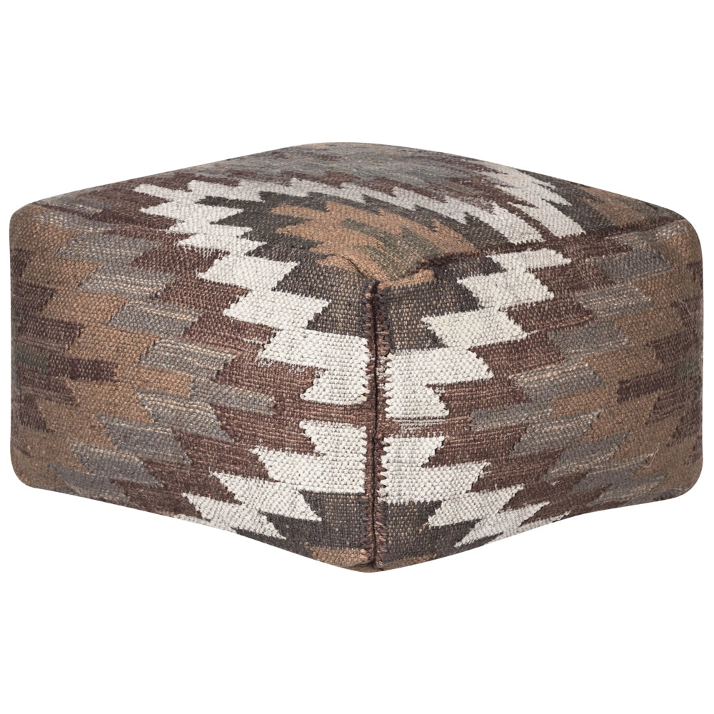 Pouf in iuta beige rosso 50 x 50 cm poggiapiedi in lana motivo geometrico boho moderno