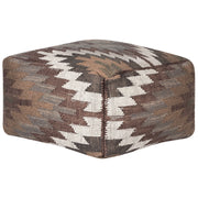 Pouf in iuta beige rosso 50 x 50 cm poggiapiedi in lana motivo geometrico boho moderno