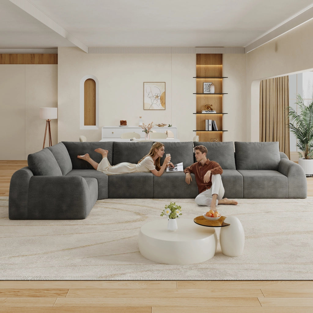 Divano angolare L ¨C Minimal ¨C grigio scuro, tessuto imbottito, 401cm, senza montaggio