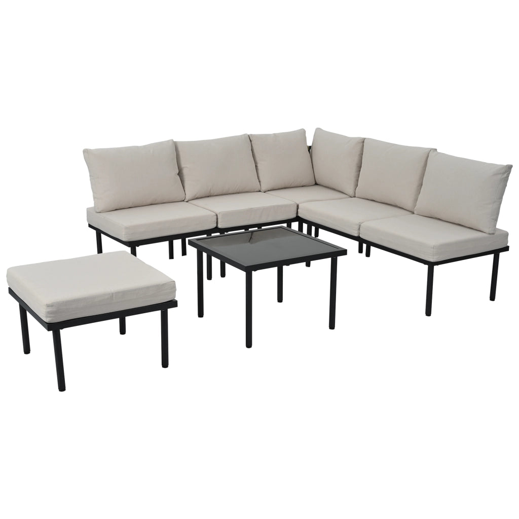 Set Lounge da Giardino 6 Pezzi con Cuscini ¨C MINIMAL ¨C Beige, Fune, Piano in Vetro