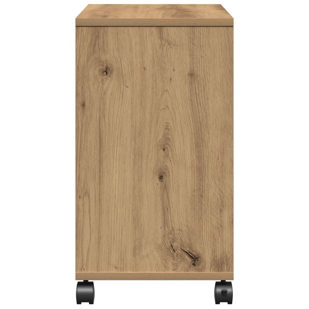 Tavolino con Ruote Rovere Artigianale 50x30x55 cm in Legno Ingenerizzato
