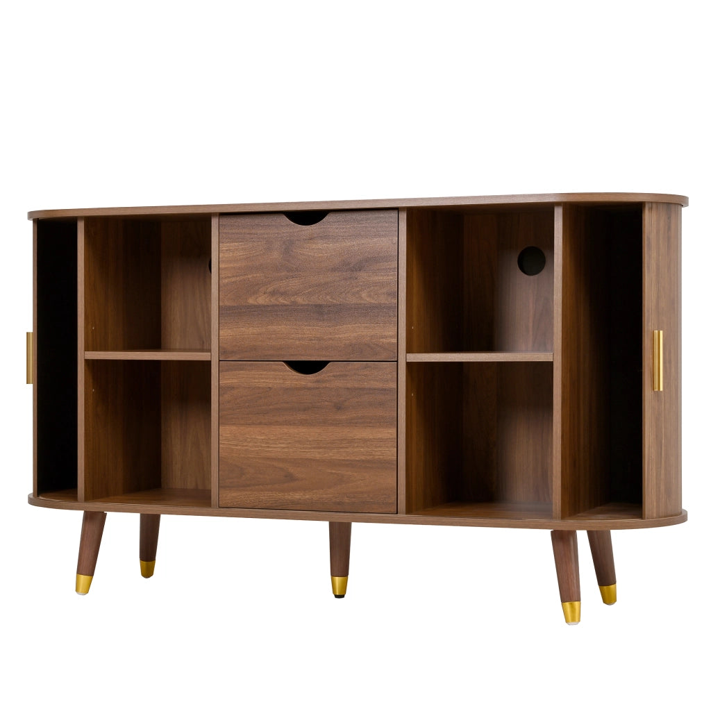 Sideboard in MDF effetto noce con trama verticale; 2 cassetti; 140x40x79;5 cm