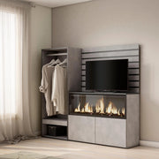 Credenza, 167x35x145cm, Camera da letto, Camino elettrico XXL, Armadio Aperto, grigio cemento RF3390