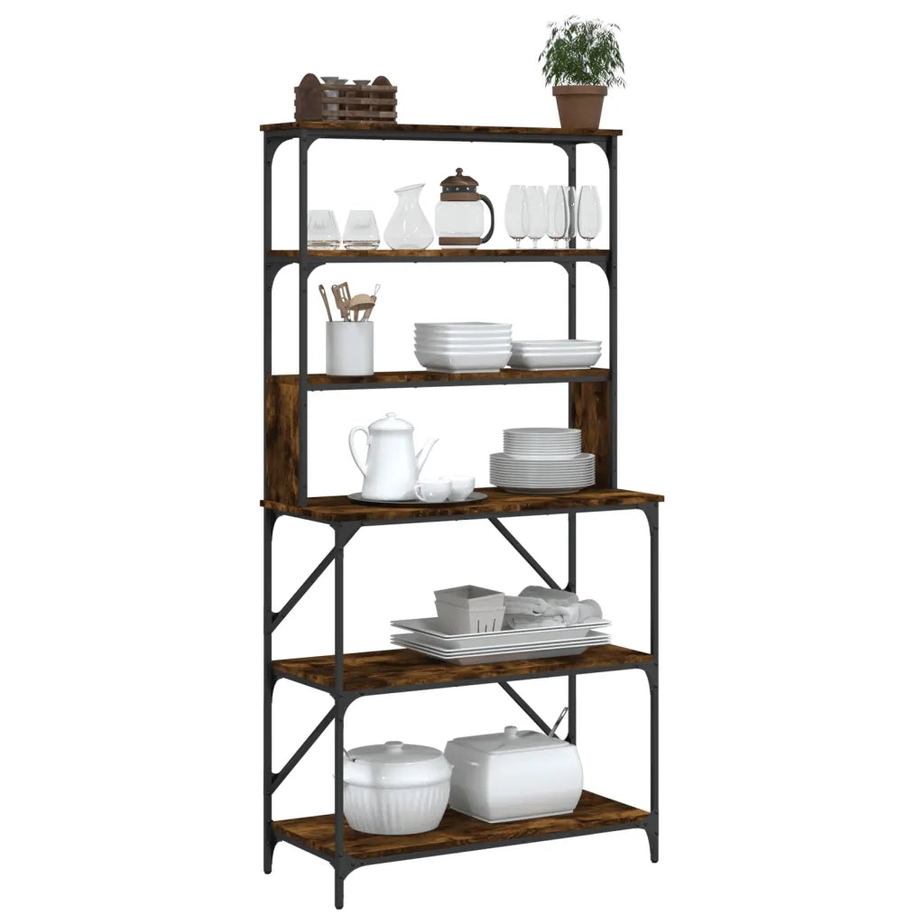 Mensola da cucina-Scaffale Cucina 6 Ripiani Rovere Fumo 90x40x180cm Multistrato