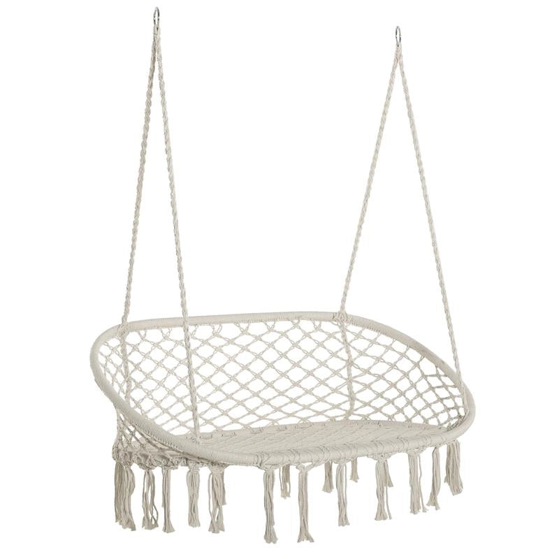 AMACA A DONDOLO DA GIARDINO E CASA A 2 POSTI, TELAIO METALLO E SEDUTA COTONE 130X75X40CM, BIANCO CREMA