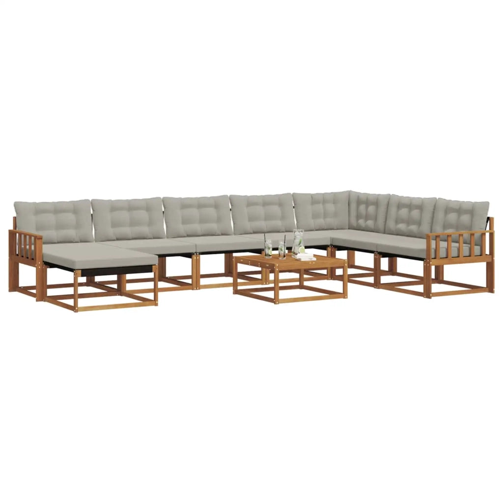 Set di divani da esterno 9 pcs Grigio Naturale e Chiaro