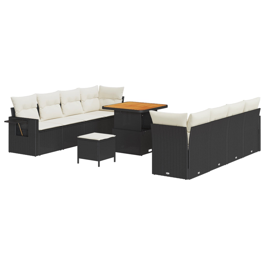 Set di divani da giardino  11 pezzi con cuscini neri in polyrattan