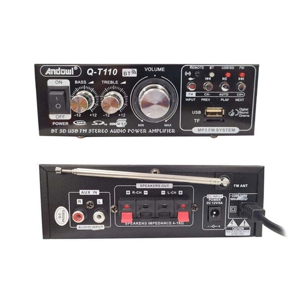 Trade Shop - Amplificatore Di Potenza Audio Stereo Hi-fi Q-t110 Max Con Riverbero Karaoke Telecomando -