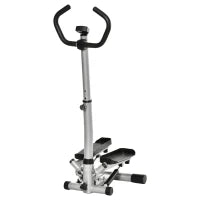 Stepper con Monitor LCD, Manubrio Regolabile ed Elastici, in Acciaio e ABS, 55x53x118-128 cm, Nero e Argento