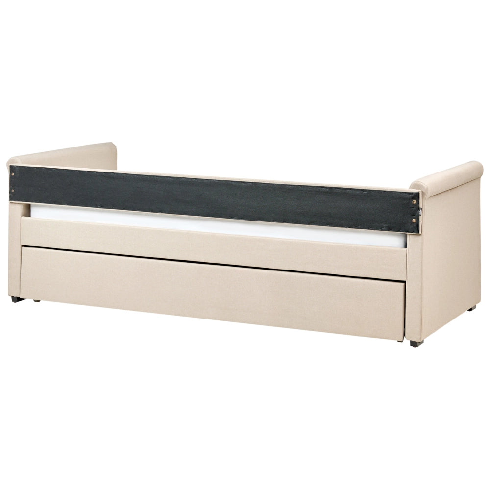 Divano Letto estraibile 90 x 200 cm Rivestimento in tessuto beige Taglia unica Sottoletto per ospiti abbottonato