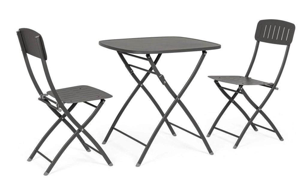 Set Tavolo e 2 Sedie da Giardino in Acciaio Yvonne Antracite