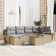 Set Divano da Giardino in 7 Pezzi con Cuscini Beige Polyrattan
