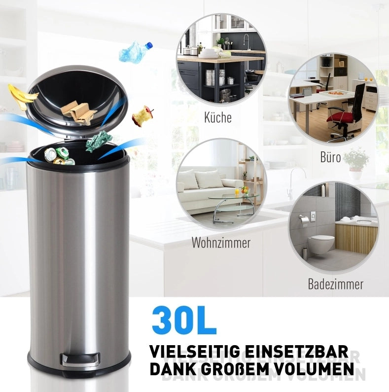Cestino a pedale da 30 l in acciaio inox con secchio interno