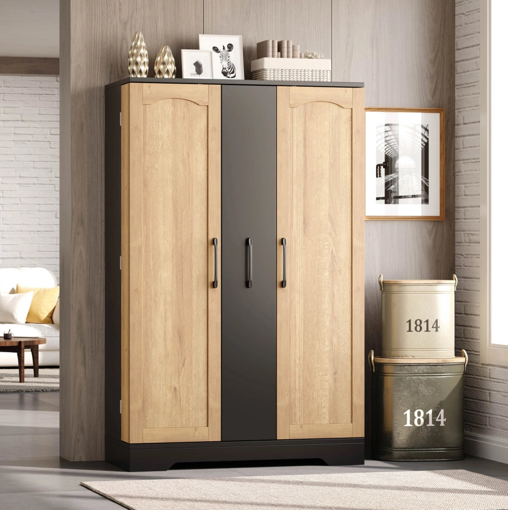 Credenza da cucina con portaspezie e cassetto estraibile a 4 livelli; MDF nero; 120 x 78 x 35 cm